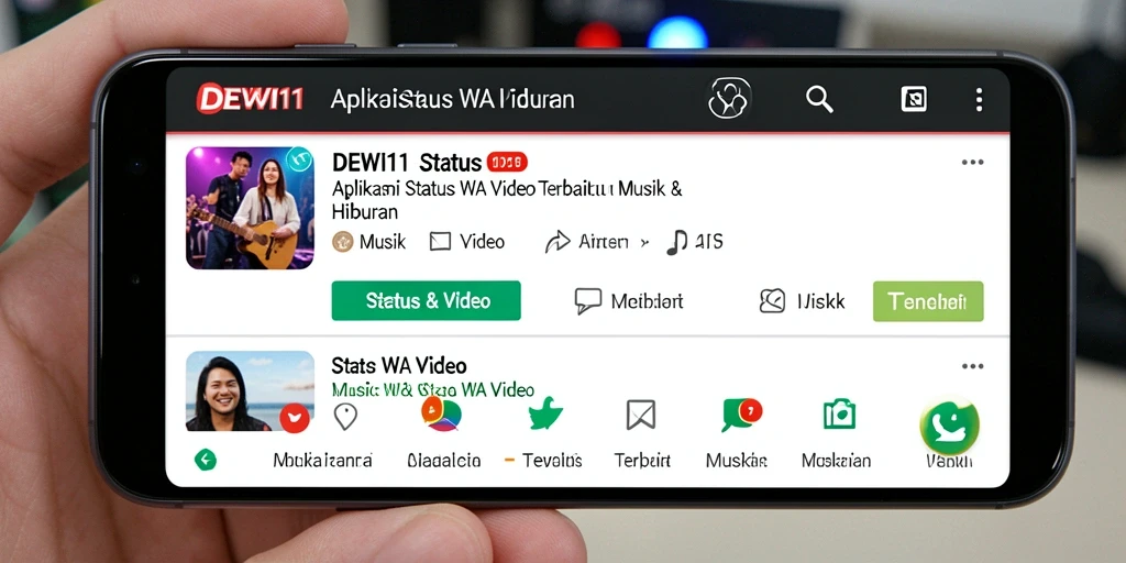 Screenshot antarmuka DEWI11 dengan berbagai pilihan Status WA Video.